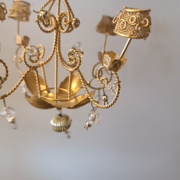 VTG Beaded Chandelier Ornament Gold W/ White Acrylic Beads Shaped 5" - Picture 4 of 4